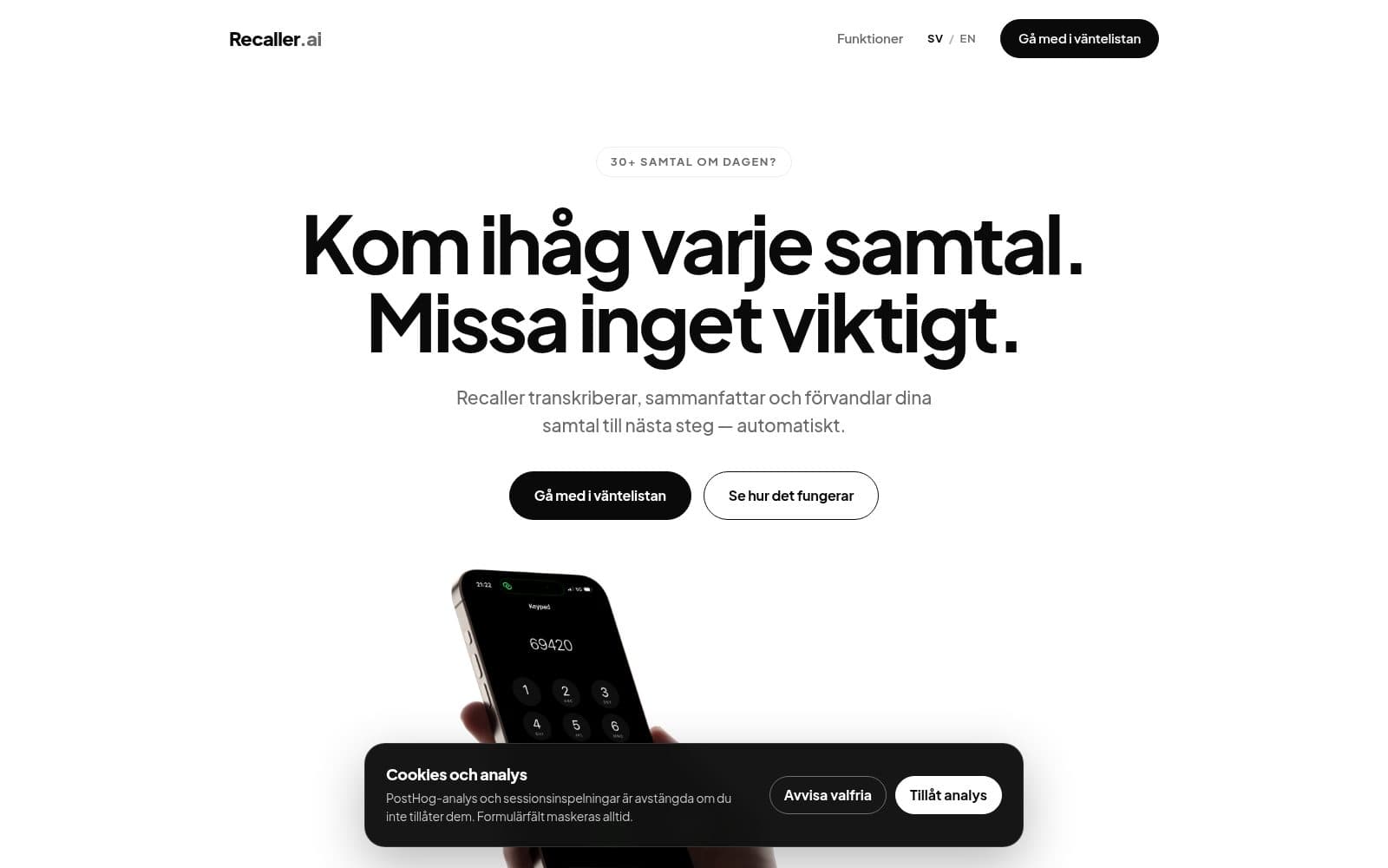 Skärmdump av Recaller.ai — The Phone app reimagined