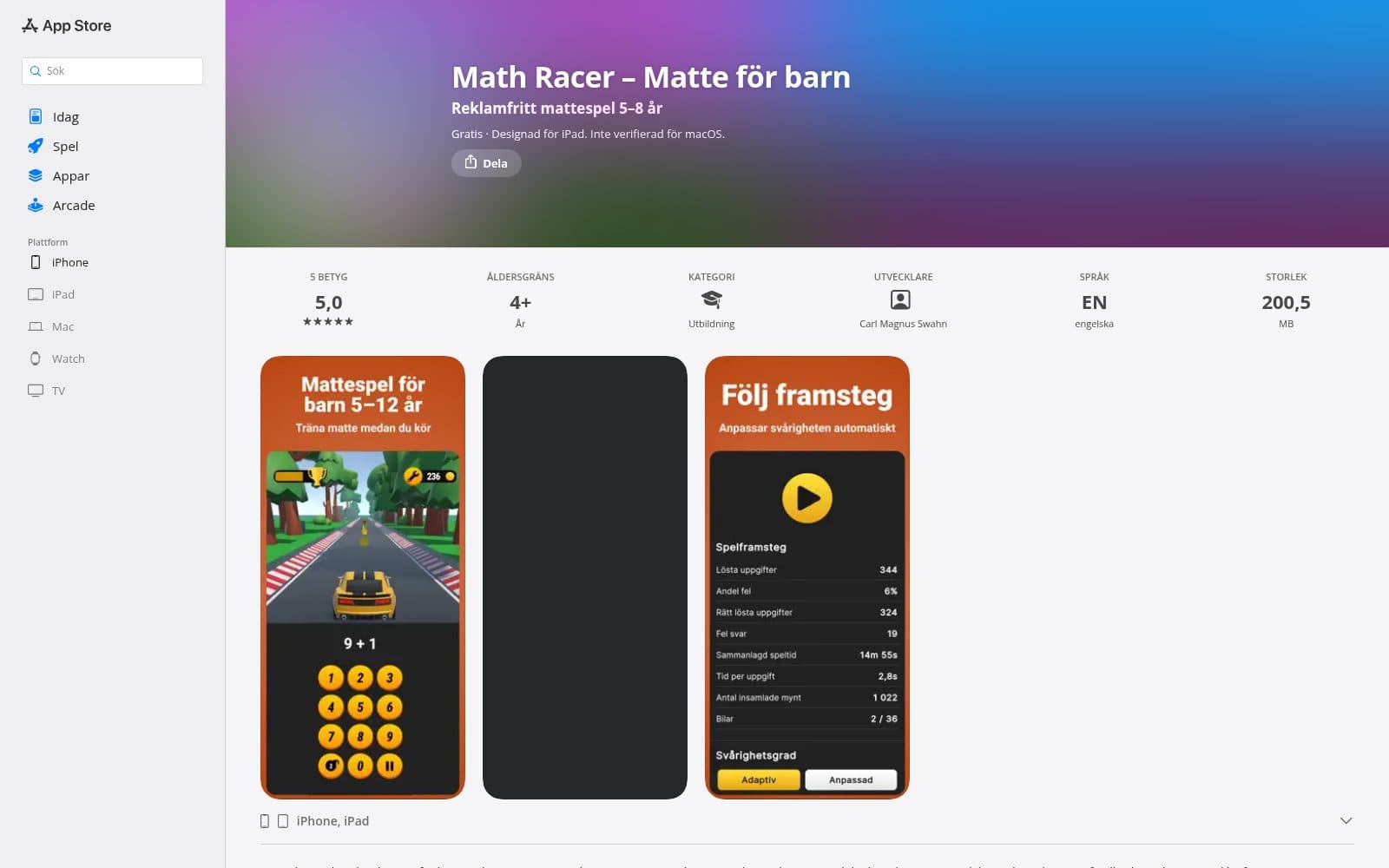 Skärmdump av Appen Math Racer – Matte för barn