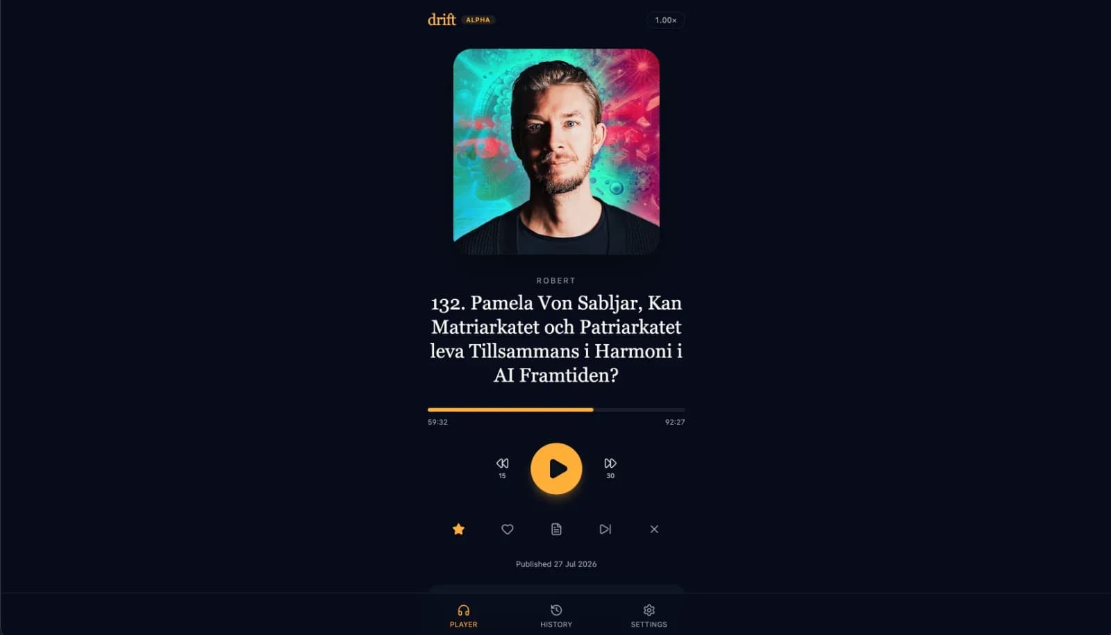 Skärmdump av Drift — Endless podcasts, one tap