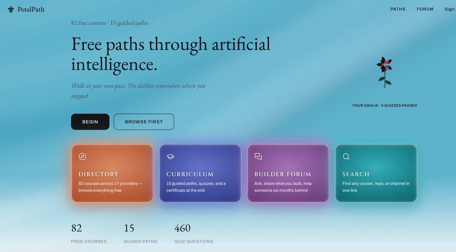 Skärmdump av PetalPath — Free paths through artificial intelligence
