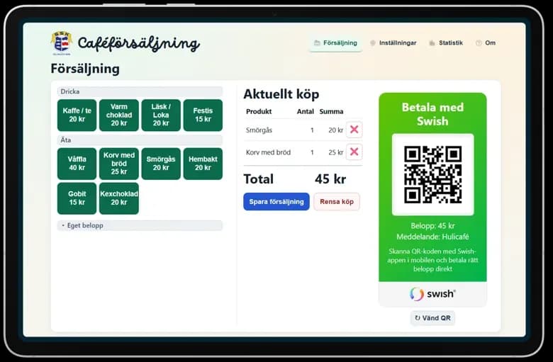 Skärmdump av KioskApp - Gratis kassasystem med Swish för föreningar, kiosk och event
