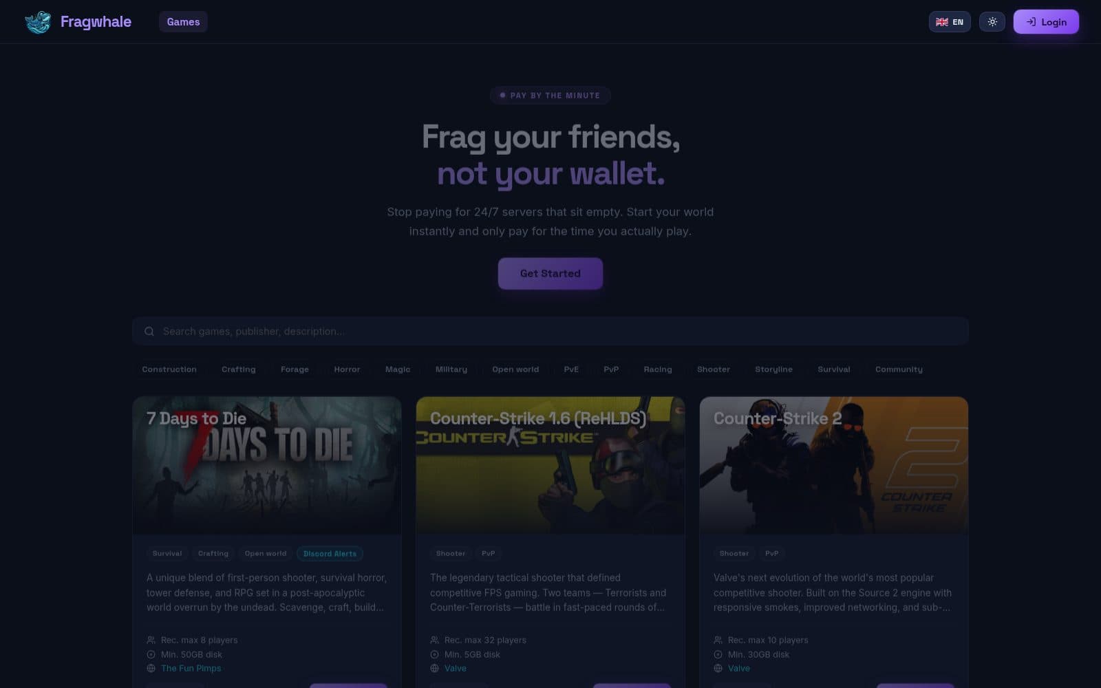 Skärmdump av Fragwhale - Dedikerade spel-servrar