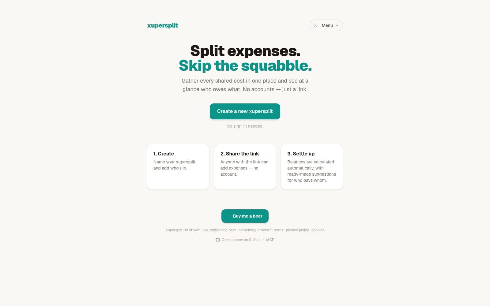 Skärmdump av Xupersplit — split shared expenses