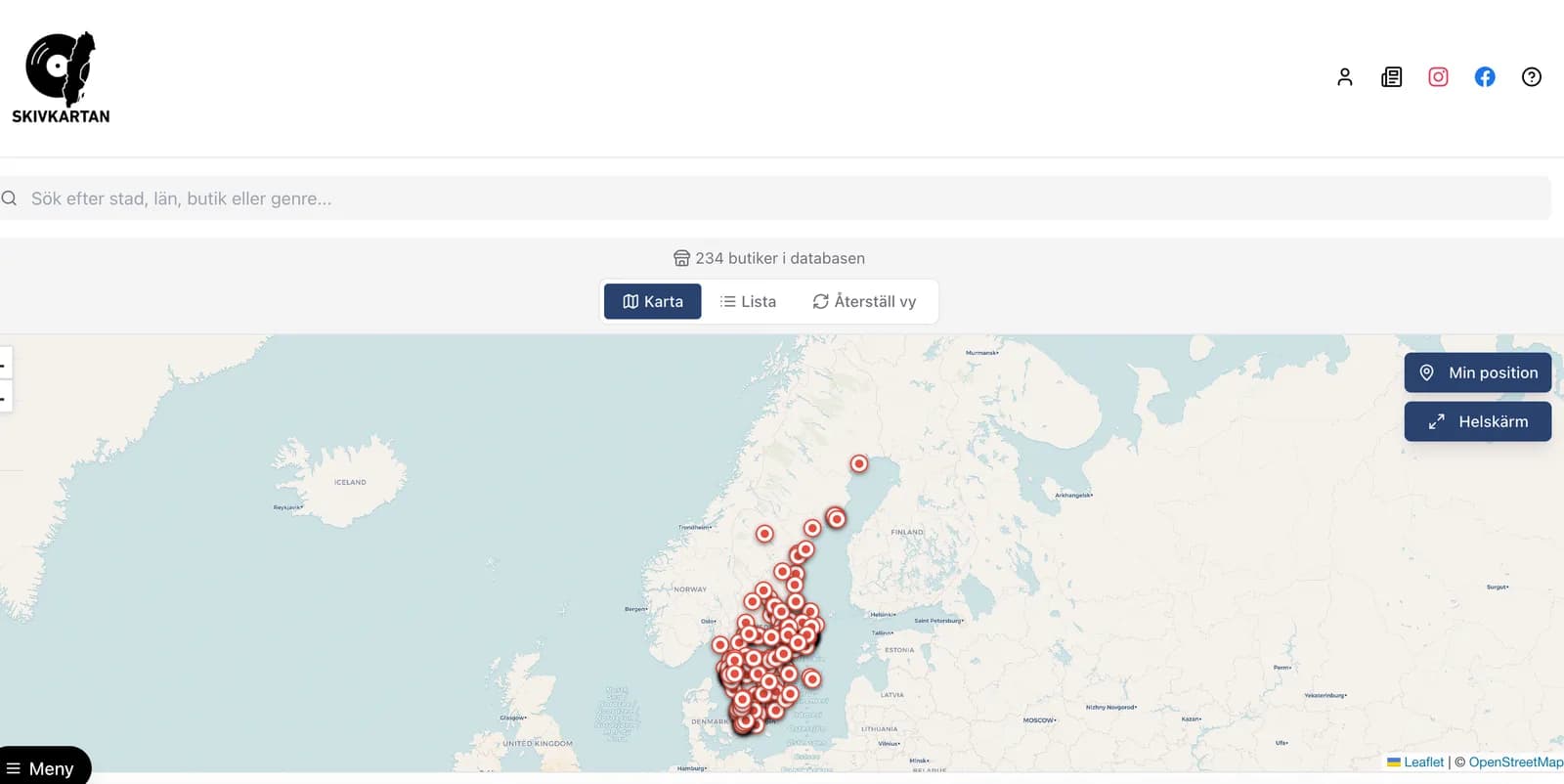 Skärmdump av Skivkartan – Hitta skivbutiker i Sverige