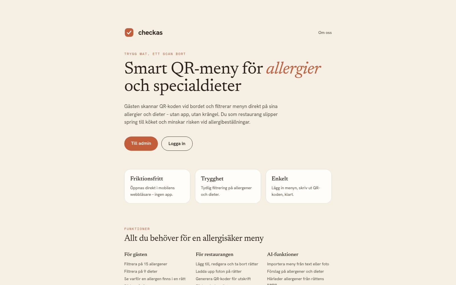 Skärmdump av checkas – Trygg mat, ett scan bort