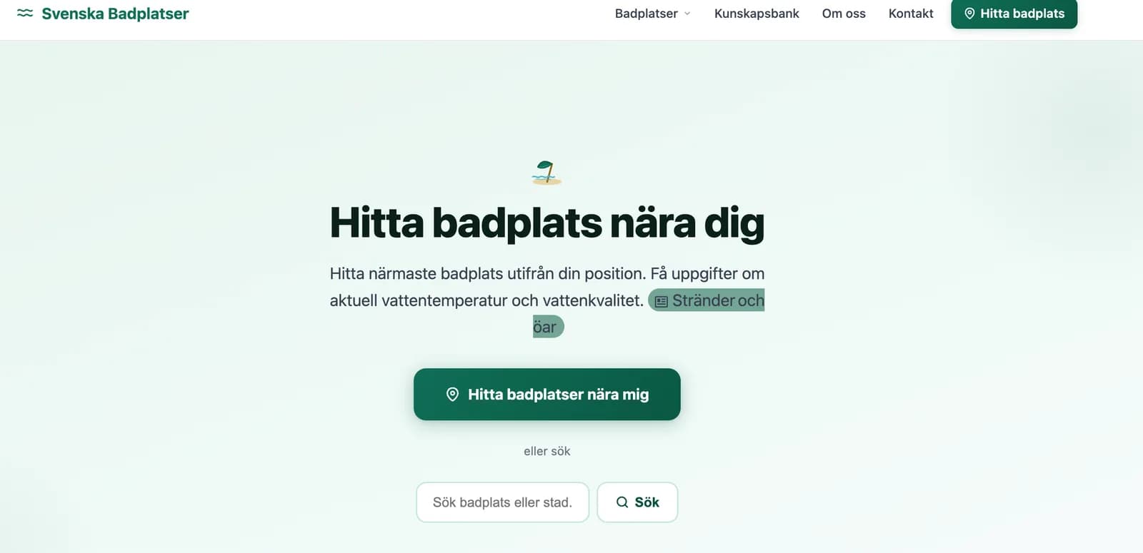 Skärmdump av Svenska-badplatser.se - Hitta badplats nära dig