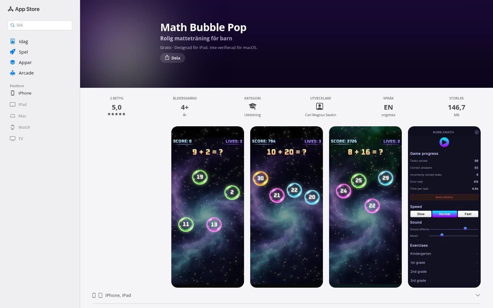 Skärmdump av Appen Math Bubble Pop