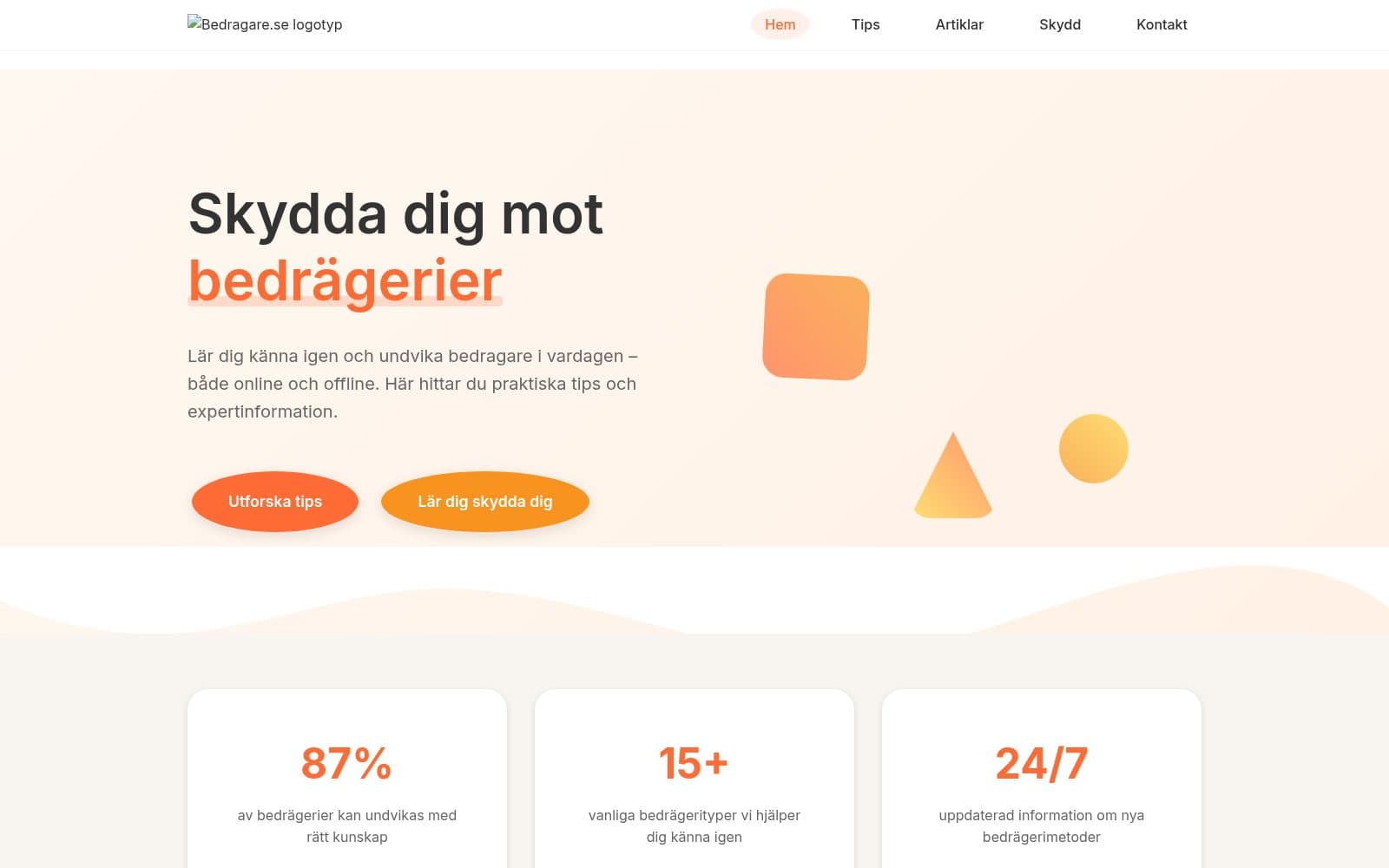 Skärmdump av Bedragare.se - Skydda dig mot bedrägerier