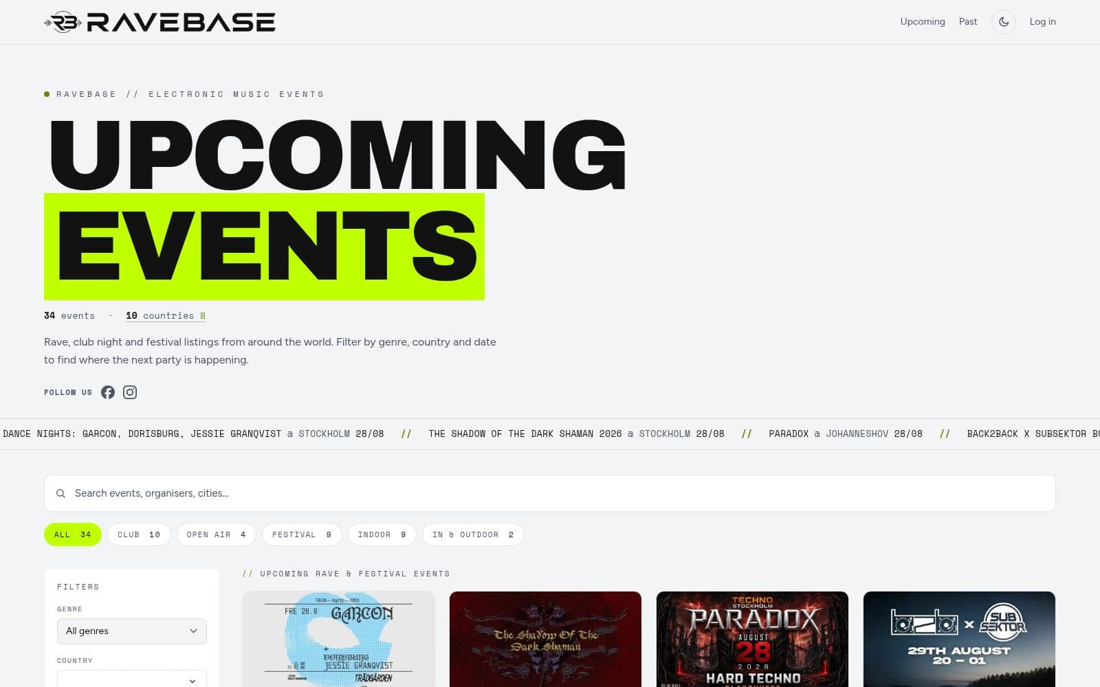 Skärmdump av Rave, Club Night & Festival Events Worldwide - Ravebase