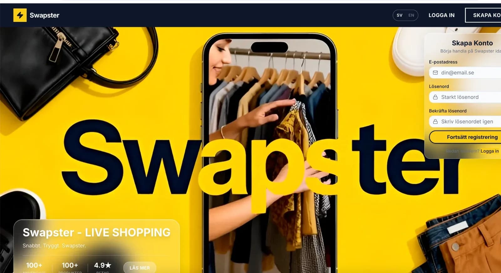 Skärmdump av Swapster – Köp, sälj & auktioner live i Sverige
