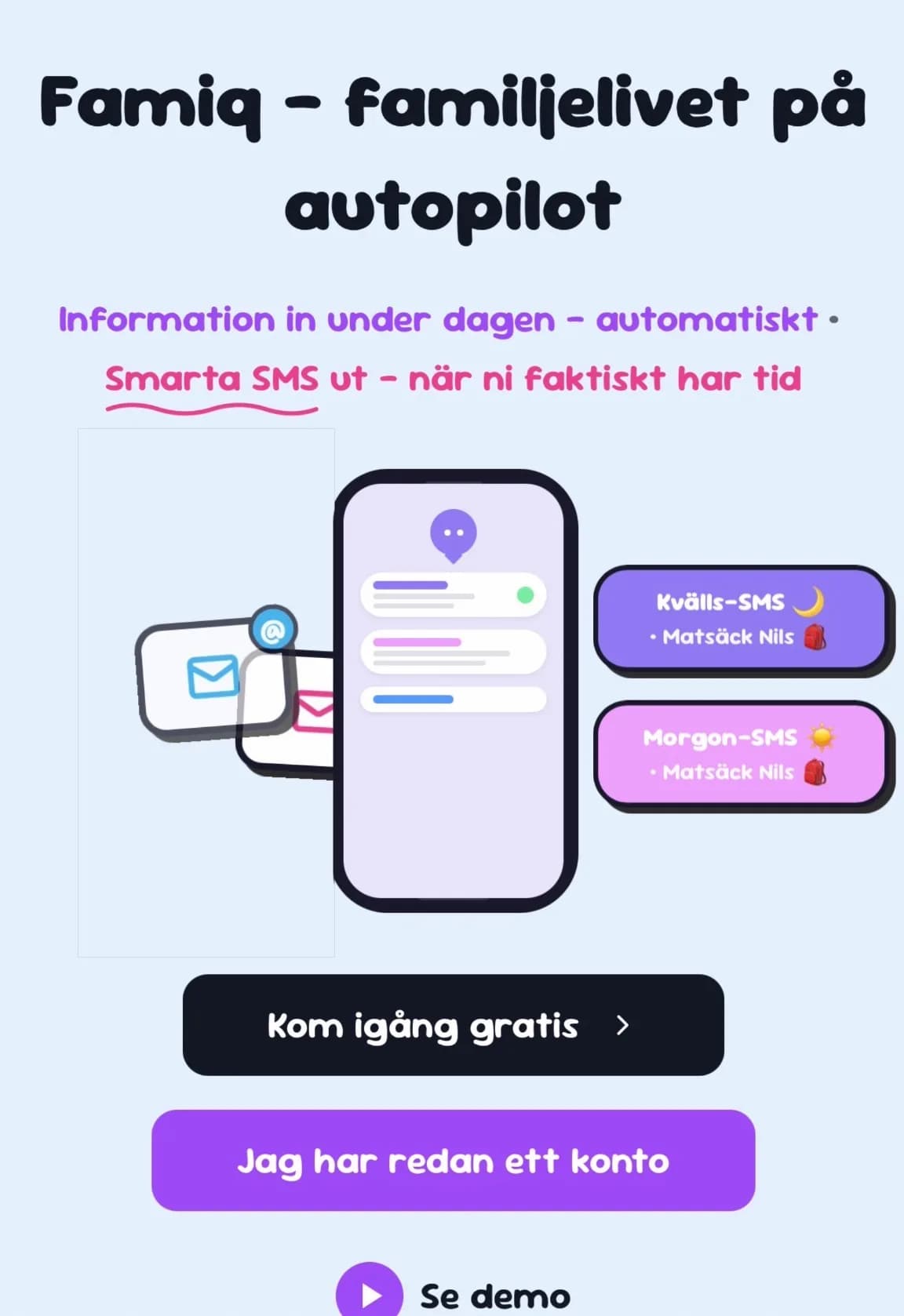 Skärmdump av Famiq – Familjekalender med SMS-påminnelser