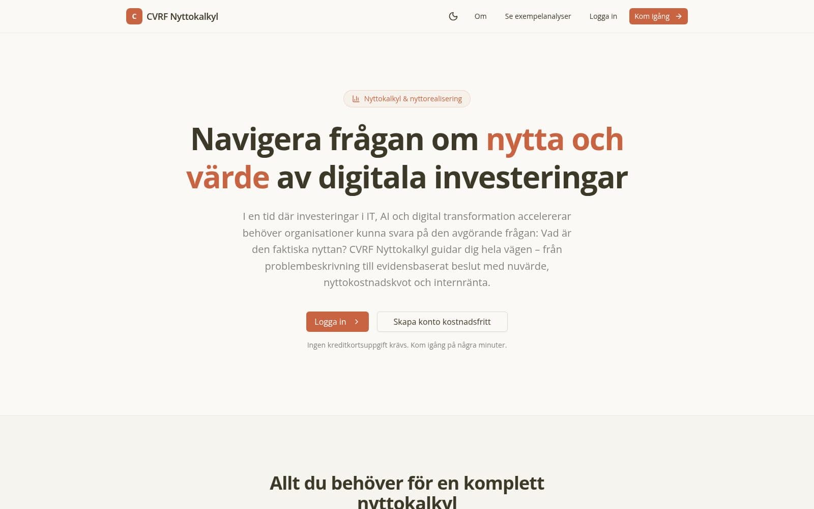Skärmdump av CVRF Nyttokalkyl