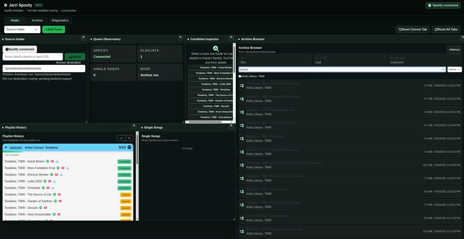 Skärmdump av GitHub - TorMatzAndren/jarri-spooty: Self-hosted spotify downloader