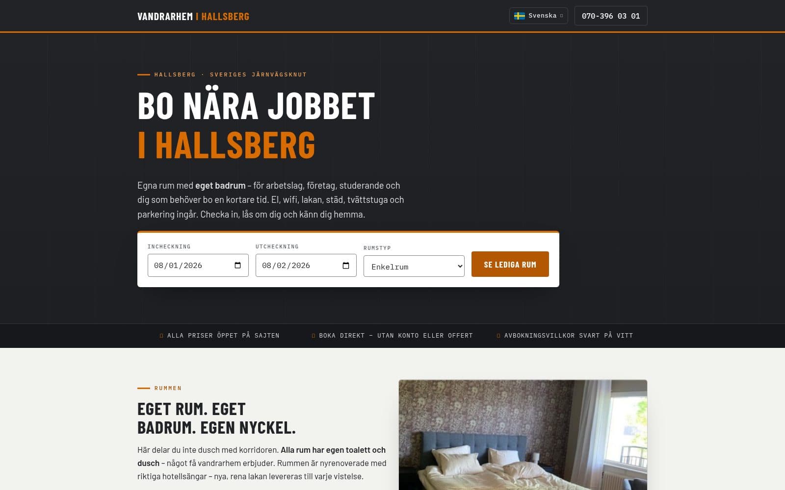 Skärmdump av Vandrarhem i Hallsberg – rum med eget badrum för företag, studerande & korttidsb