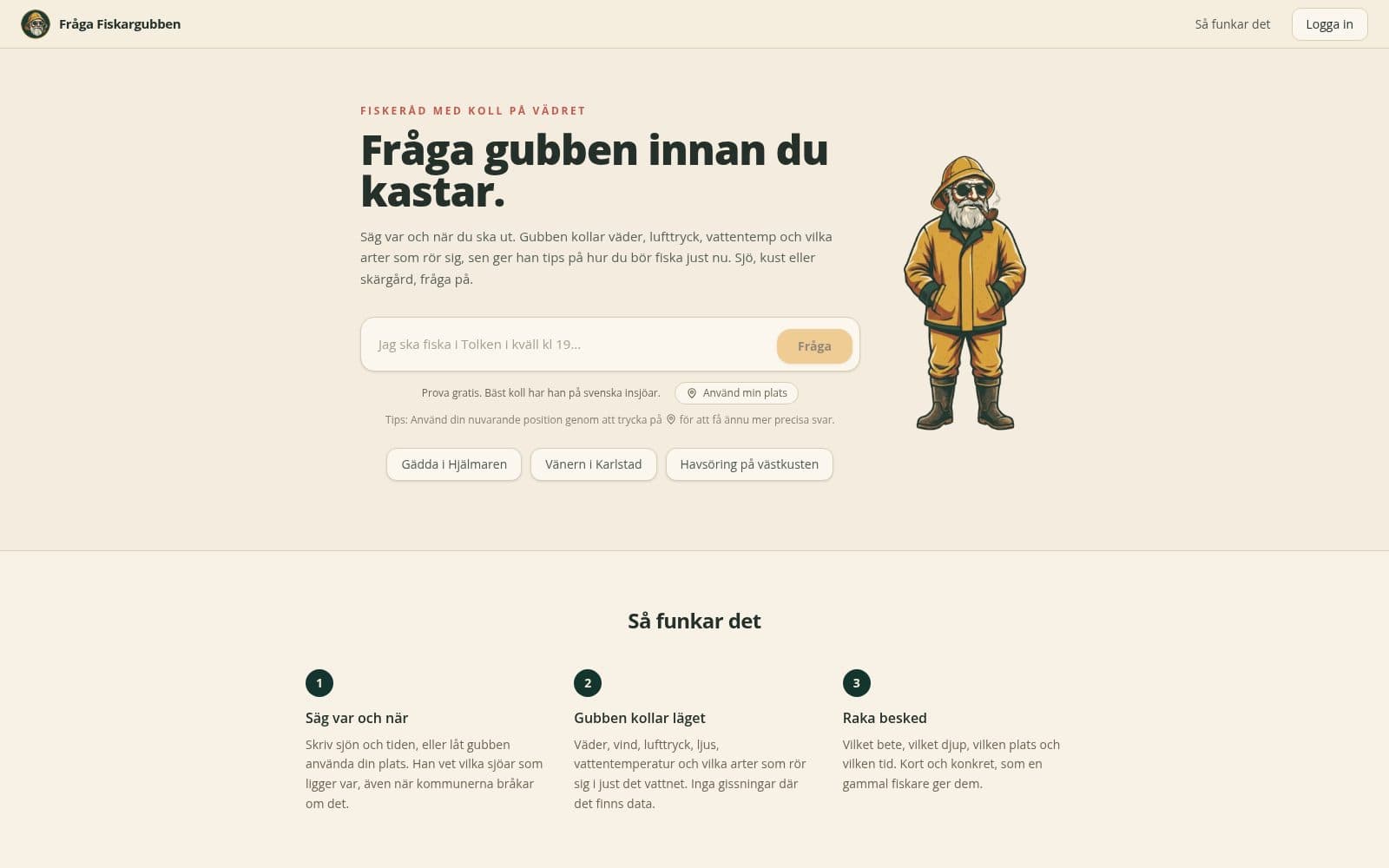 Skärmdump av Fråga Fiskargubben