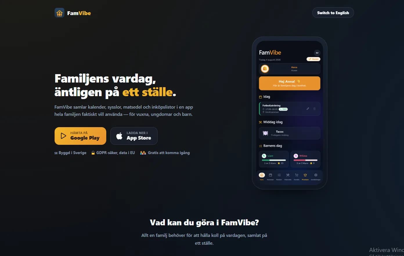 Skärmdump av FamVibe