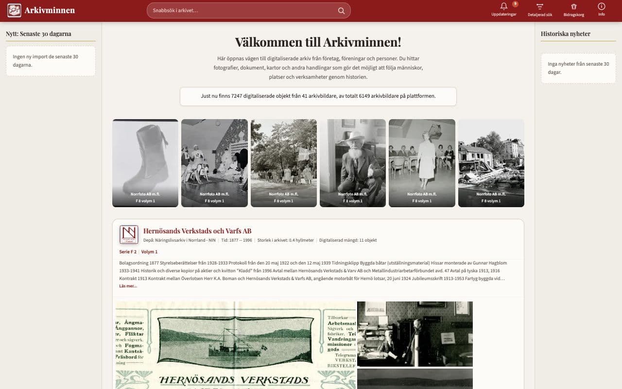 Skärmdump av Arkivminnen