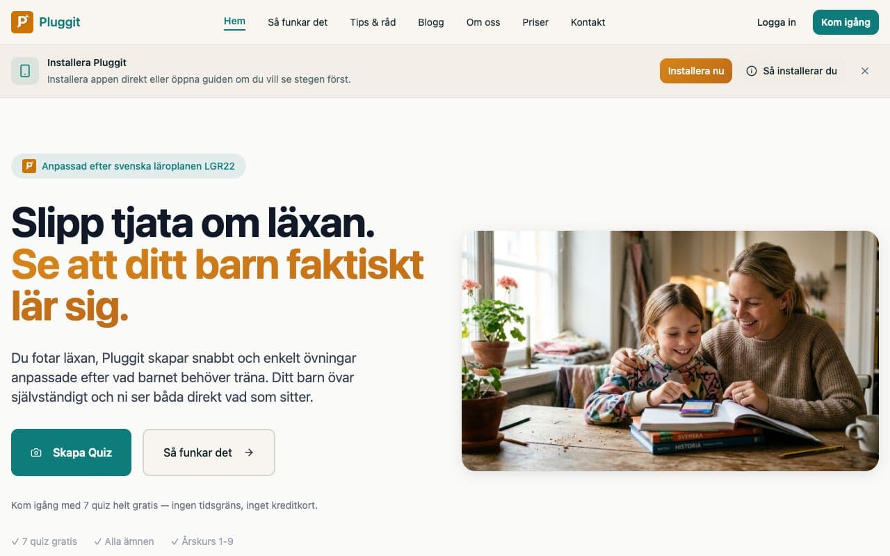 Skärmdump av Pluggit