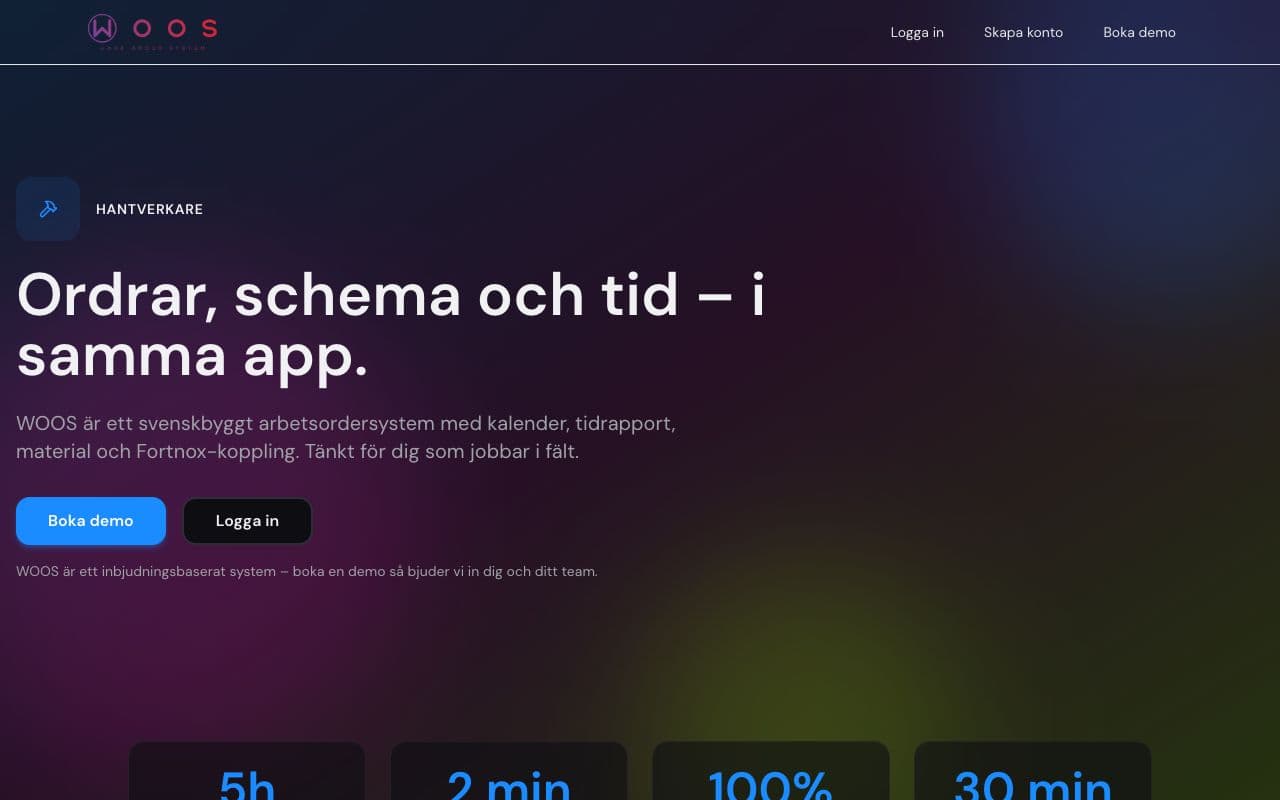 Skärmdump av WOOS / WorkOrderSystem