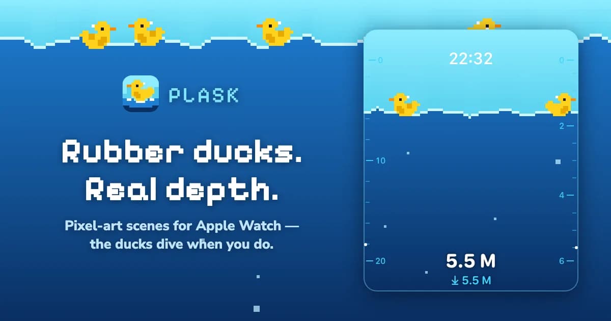 Skärmdump av Plask for Apple Watch — Rubber ducks. Real depth.
