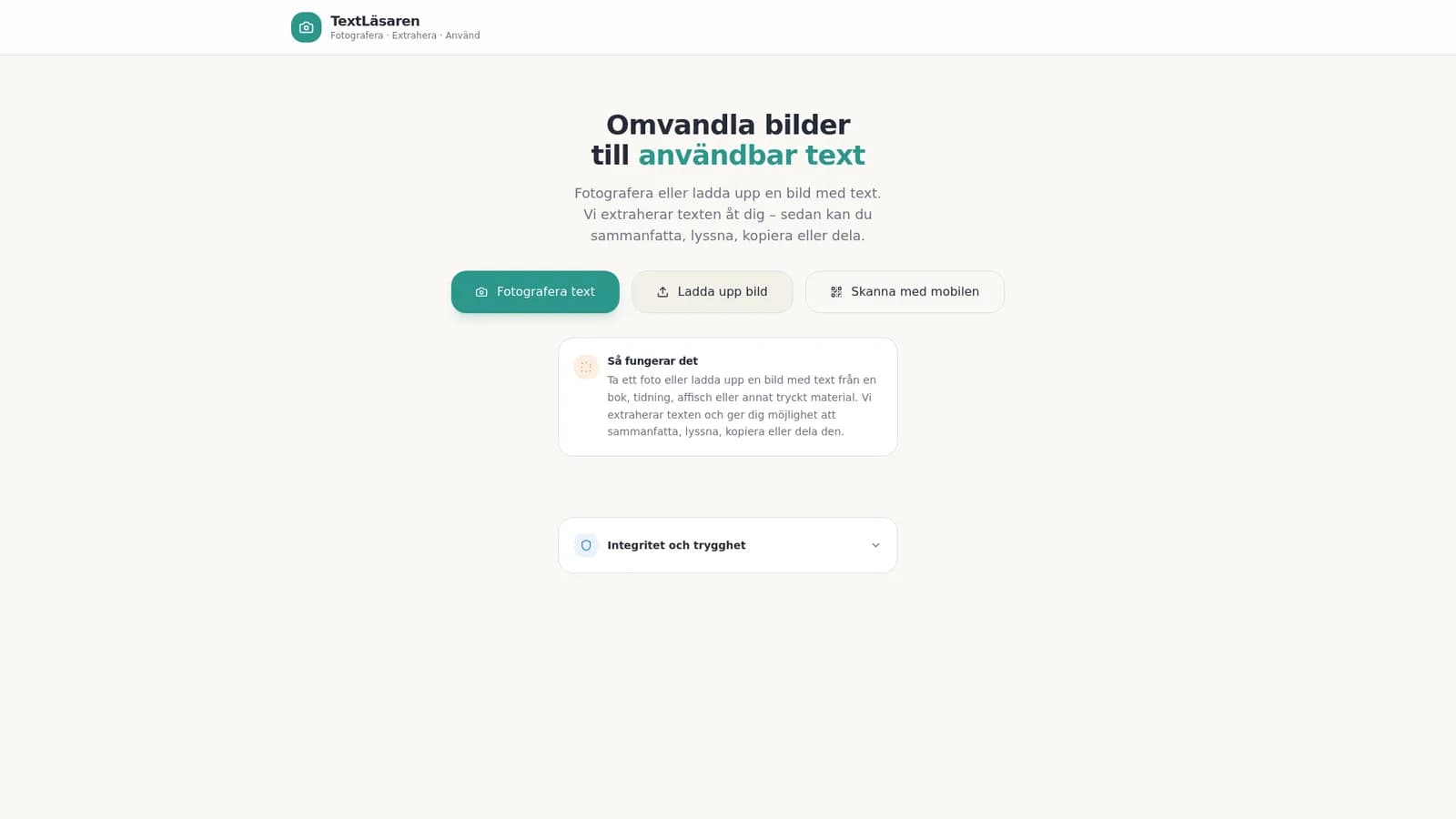 Skärmdump av SkannaochLäs – Extrahera text från foton