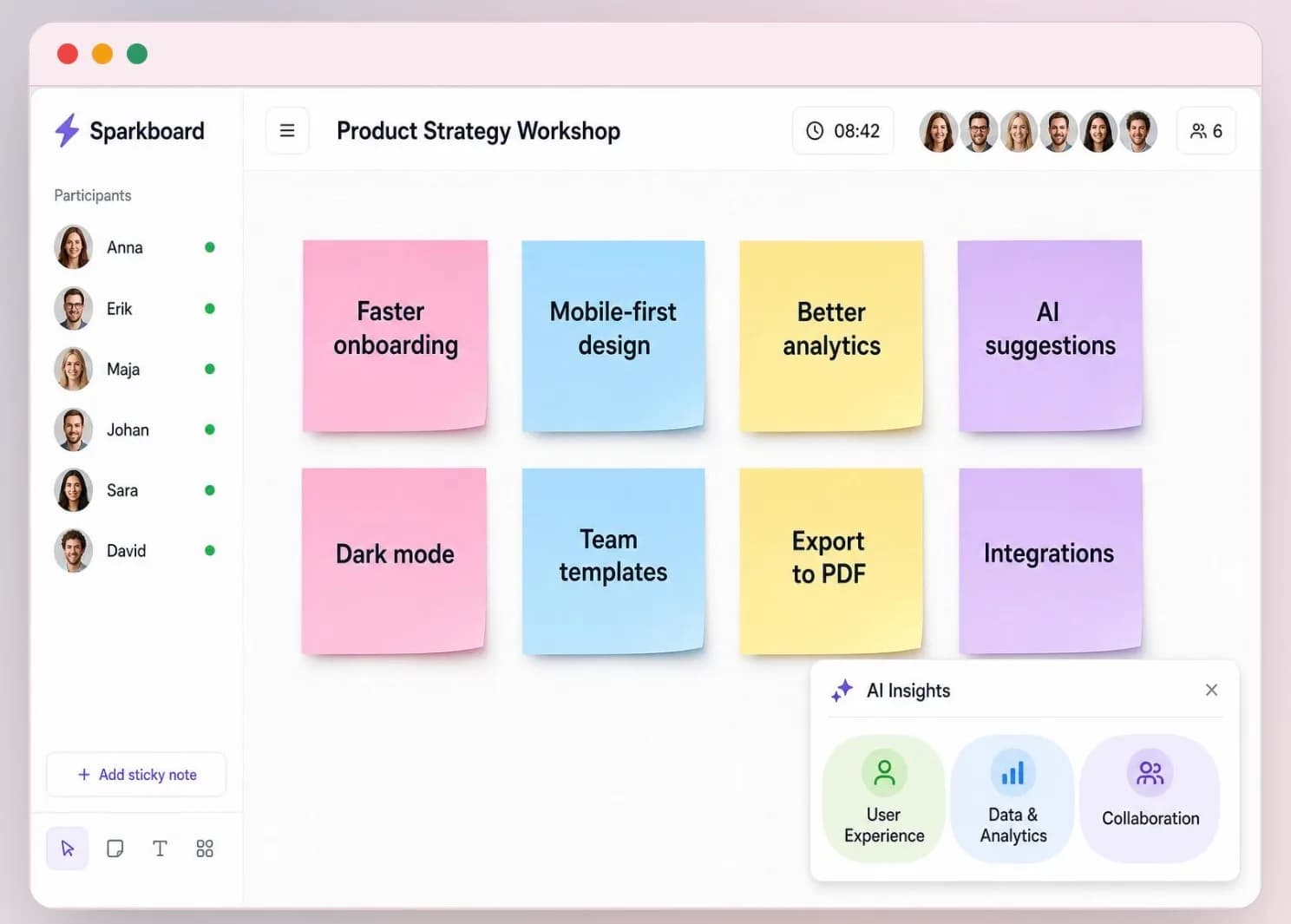 Skärmdump av Sparkboard – AI Workshops & Post-IT