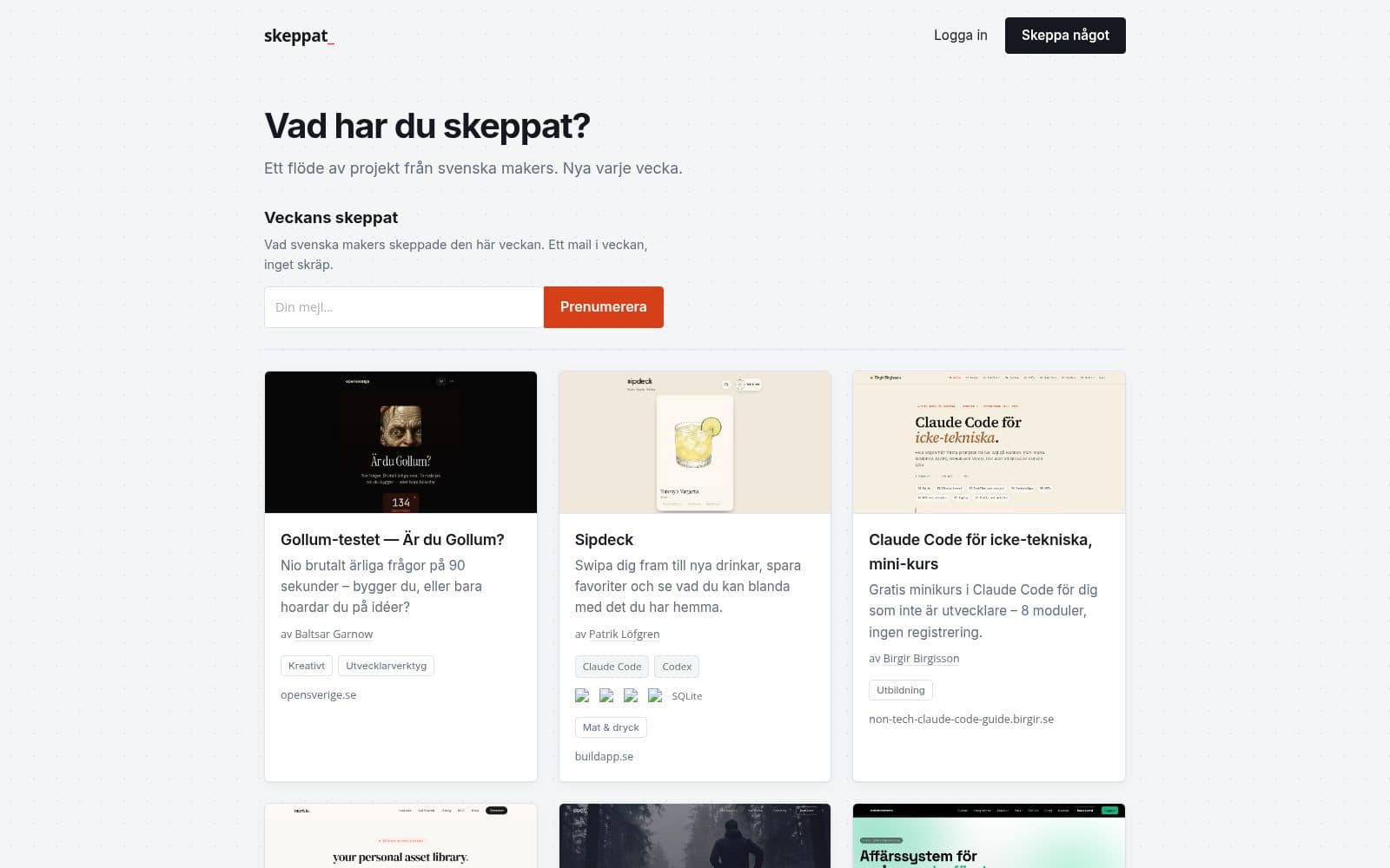 Skärmdump av Skeppat · Svenska makers visar vad de byggt