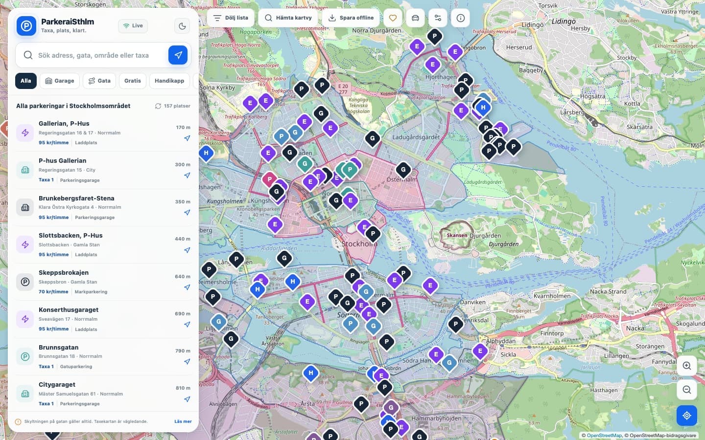 Skärmdump av Park Stockholm