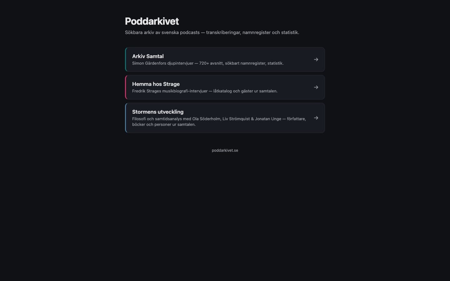 Skärmdump av Poddarkivet