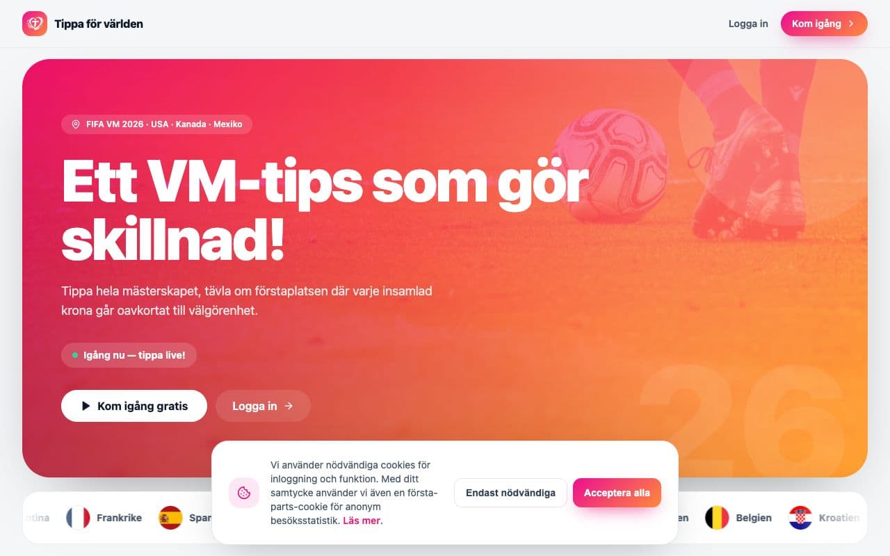Skärmdump av Tippa för världen