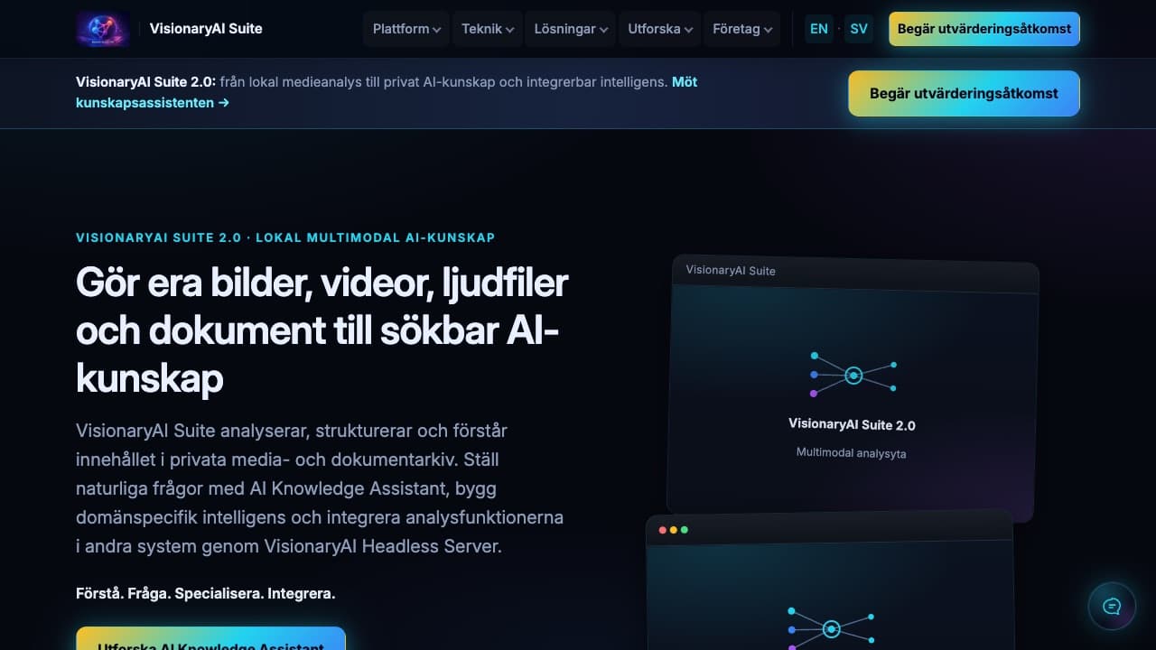 Skärmdump av VisionaryAI Suite